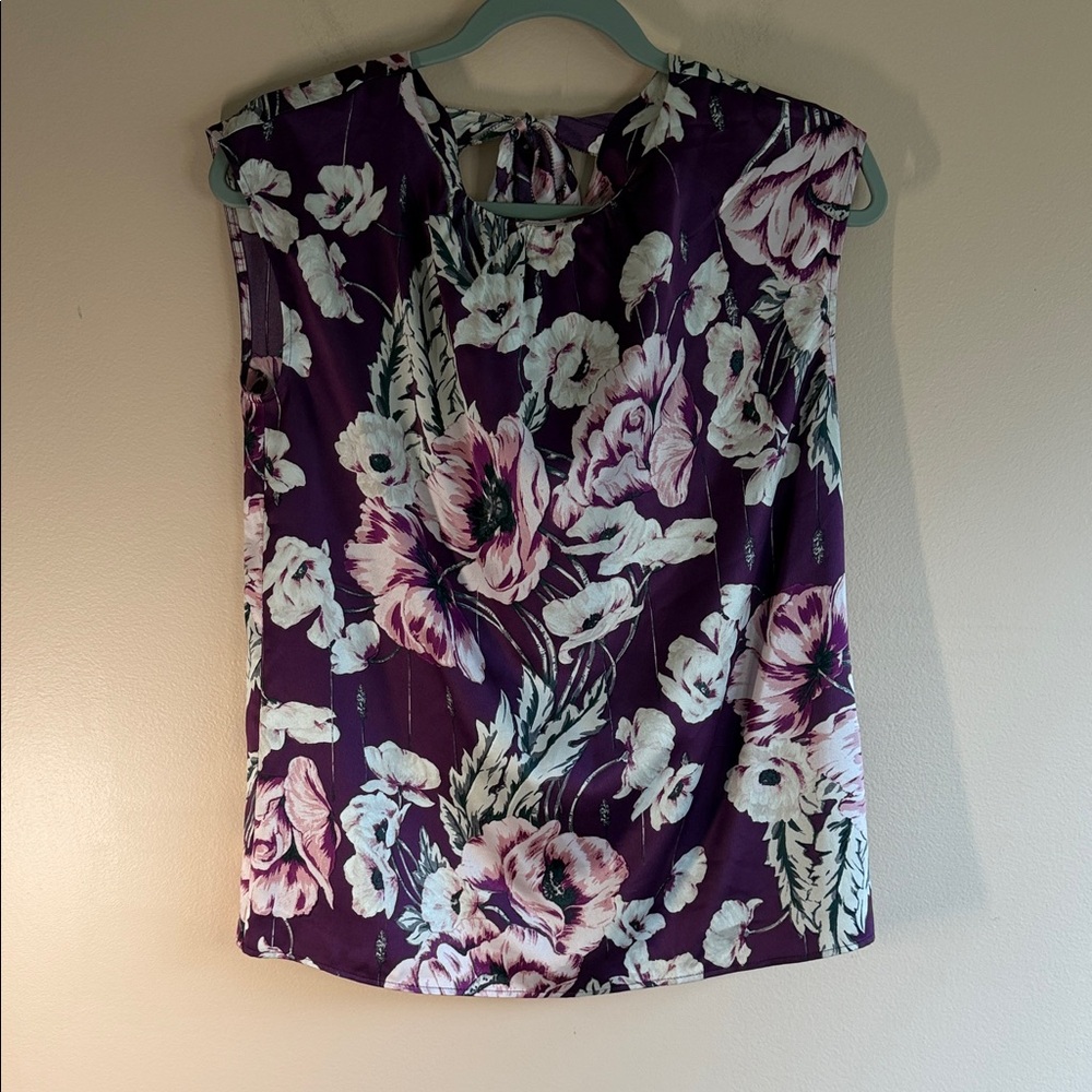 Ann Taylor Purple Floral Tie-Back Camisole